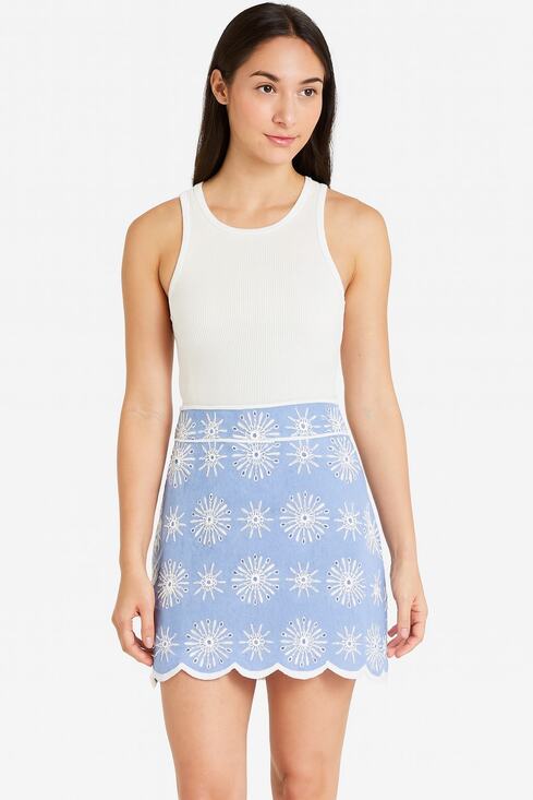 Talbots Dresses & Skirts - Talbots‎ Chambray Starburst Eyelet A-Line Skirt With White Scalloped Hem Size 2